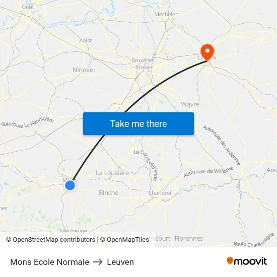 Mons Ecole Normale to Leuven map