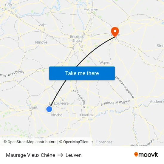 Maurage Vieux Chêne to Leuven map