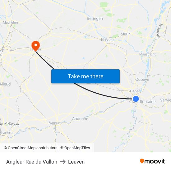 Angleur Rue du Vallon to Leuven map
