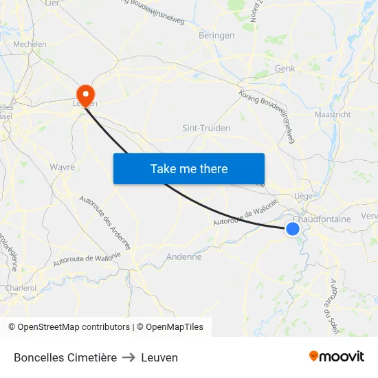 Boncelles Cimetière to Leuven map