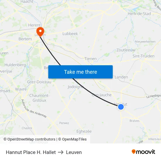 Hannut Place H. Hallet to Leuven map