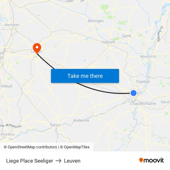 Liege Place Seeliger to Leuven map