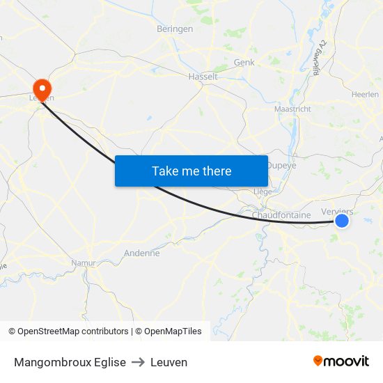 Mangombroux Eglise to Leuven map