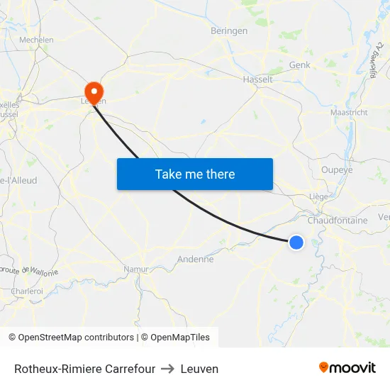 Rotheux-Rimiere Carrefour to Leuven map