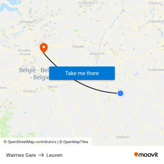 Waimes Gare to Leuven map
