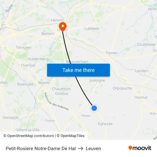 Petit-Rosiere Notre-Dame De Hal to Leuven map