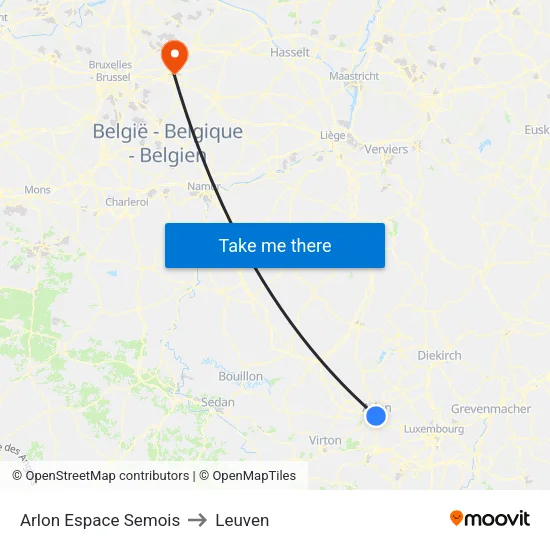 Arlon Espace Semois to Leuven map