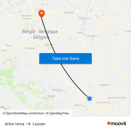 Arlon Isma to Leuven map