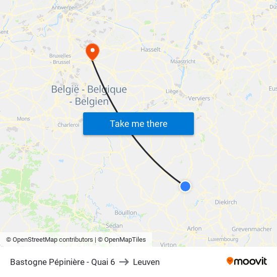 Bastogne Pépinière - Quai 6 to Leuven map