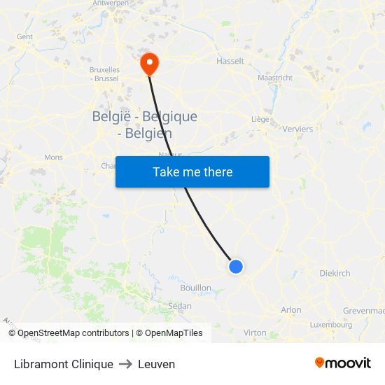 Libramont Clinique to Leuven map