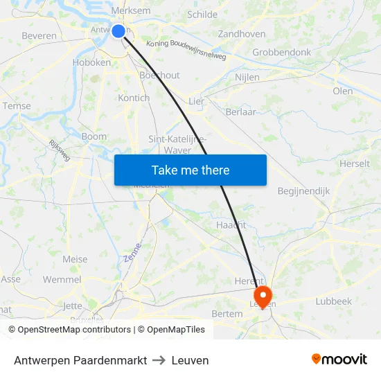 Antwerpen Paardenmarkt to Leuven map