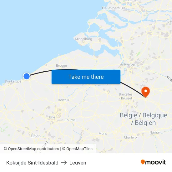 Koksijde Sint-Idesbald to Leuven map
