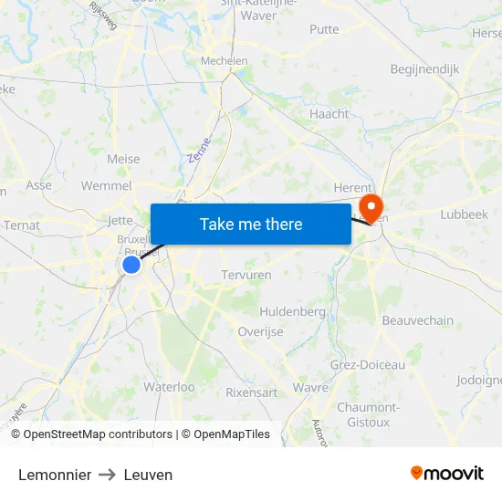 Lemonnier to Leuven map