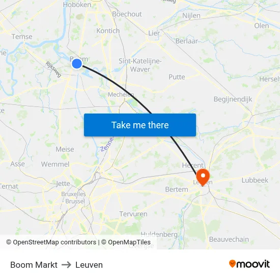 Boom Markt to Leuven map