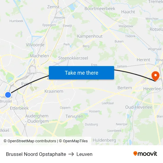 Brussel Noord Opstaphalte to Leuven map