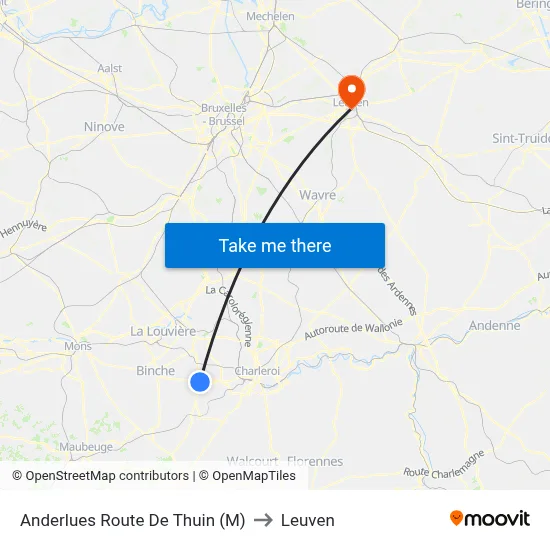 Anderlues Route De Thuin (M) to Leuven map