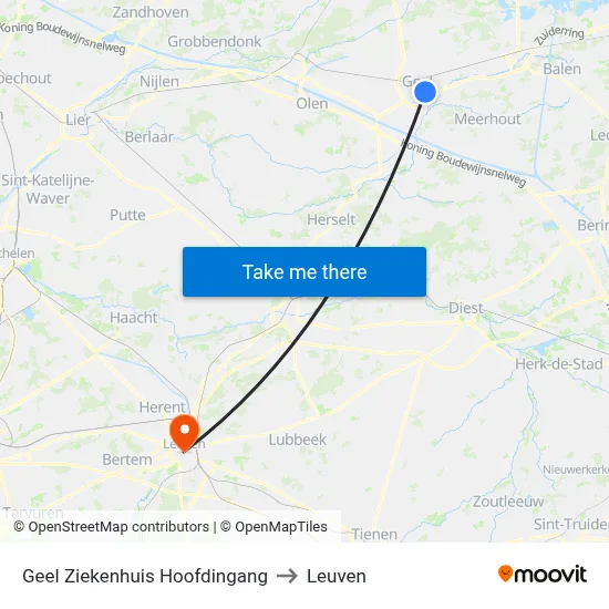 Geel Ziekenhuis Hoofdingang to Leuven map
