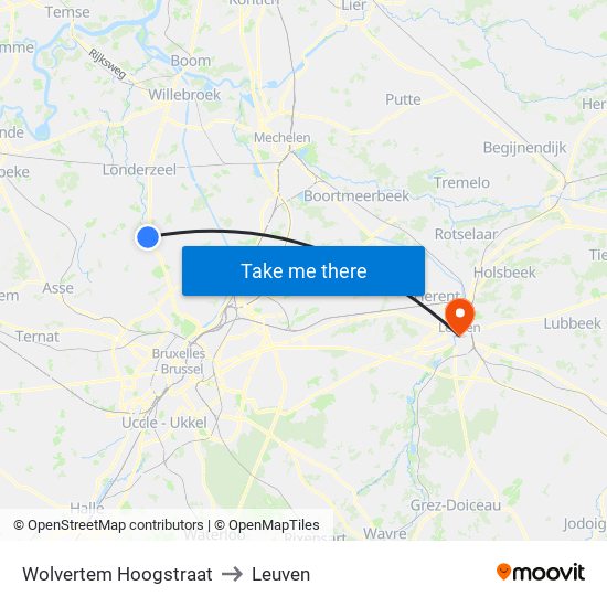 Wolvertem Hoogstraat to Leuven map