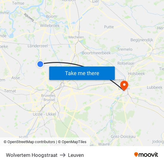 Wolvertem Hoogstraat to Leuven map