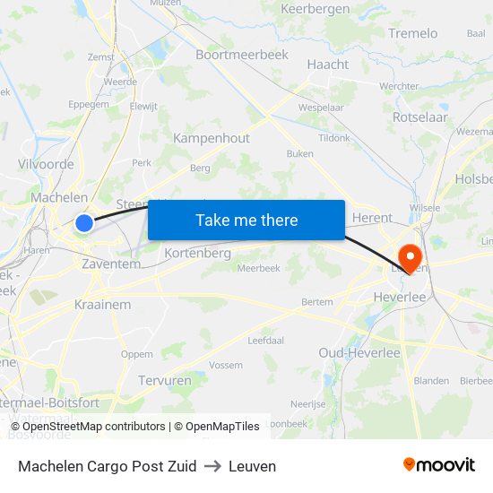 Machelen Cargo Post Zuid to Leuven map