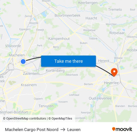 Machelen Cargo Post Noord to Leuven map