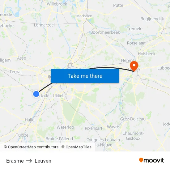 Erasme to Leuven map