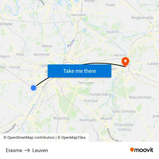 Erasme to Leuven map