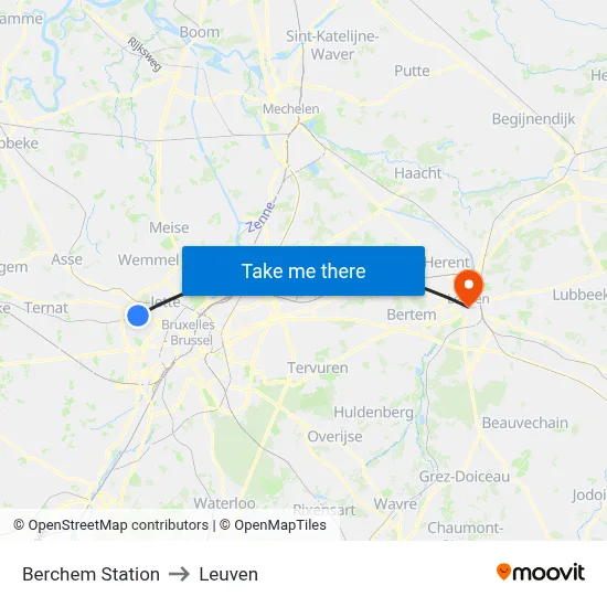 Berchem Station to Leuven map