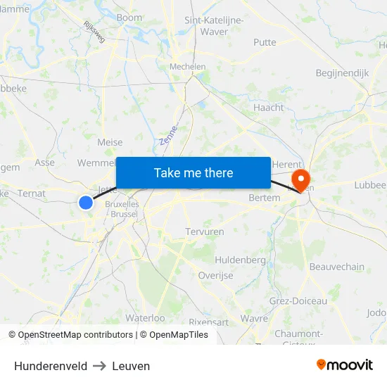Hunderenveld to Leuven map