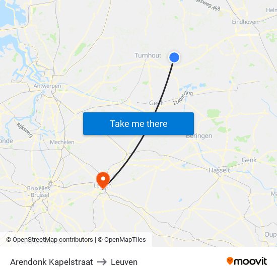 Arendonk Kapelstraat to Leuven map