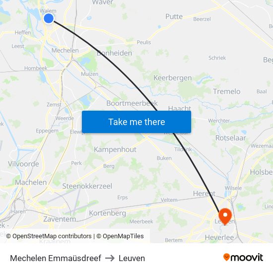 Mechelen Emmaüsdreef to Leuven map