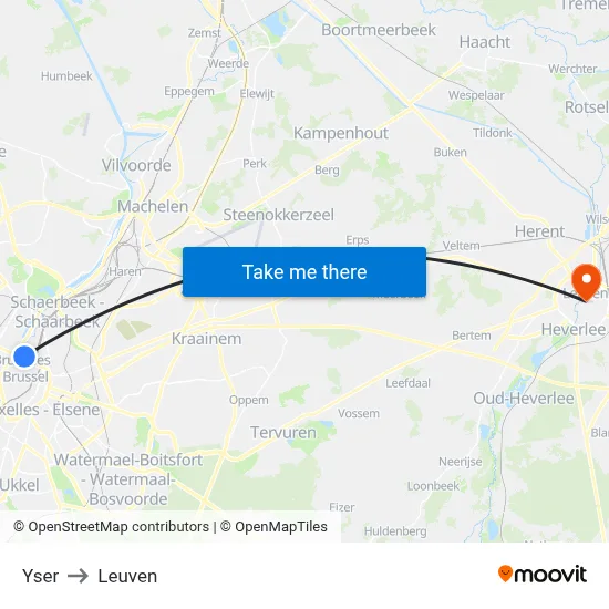 Yser to Leuven map