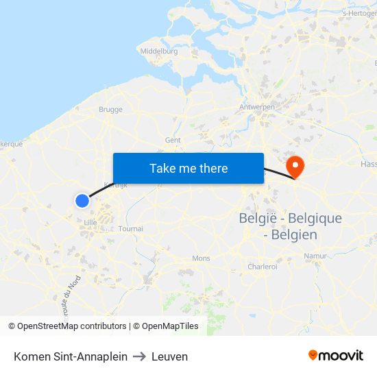 Komen Sint-Annaplein to Leuven map