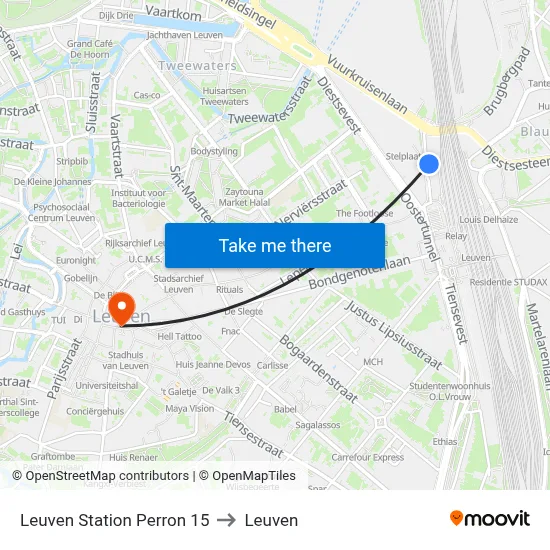 Leuven Station Perron 15 to Leuven map