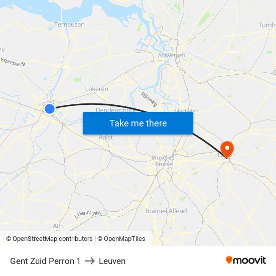 Gent Zuid Perron 1 to Leuven map