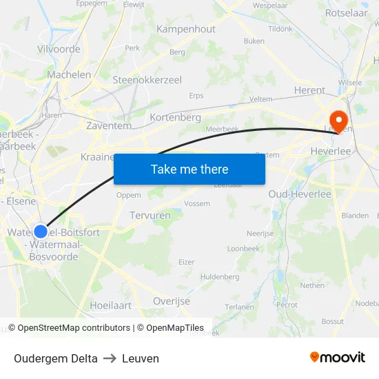 Oudergem Delta to Leuven map