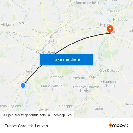 Tubize Gare to Leuven map