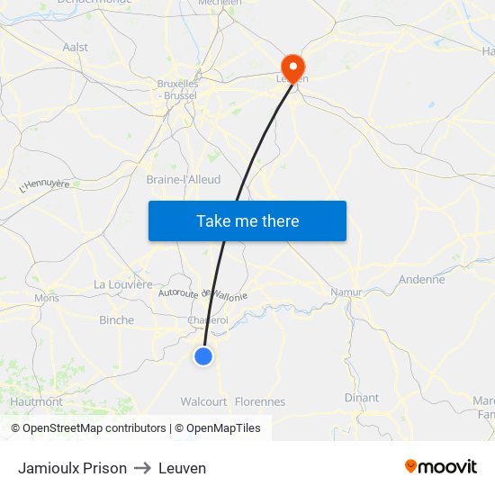 Jamioulx Prison to Leuven map