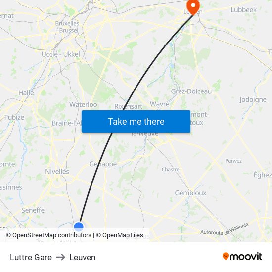 Luttre Gare to Leuven map