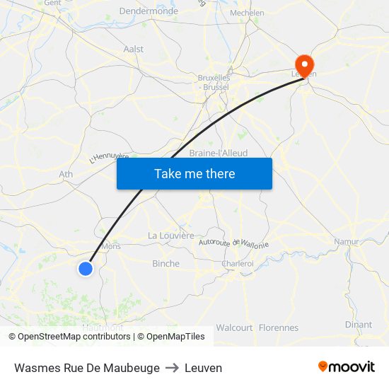 Wasmes Rue De Maubeuge to Leuven map