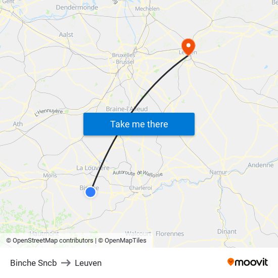 Binche Sncb to Leuven map
