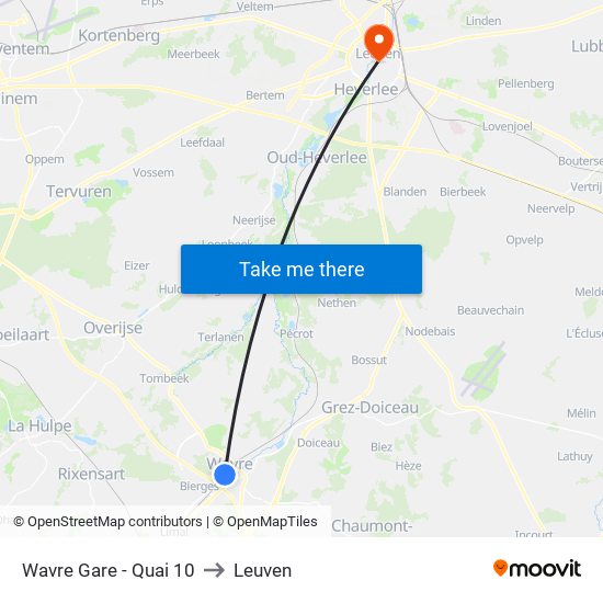 Wavre Gare - Quai 10 to Leuven map