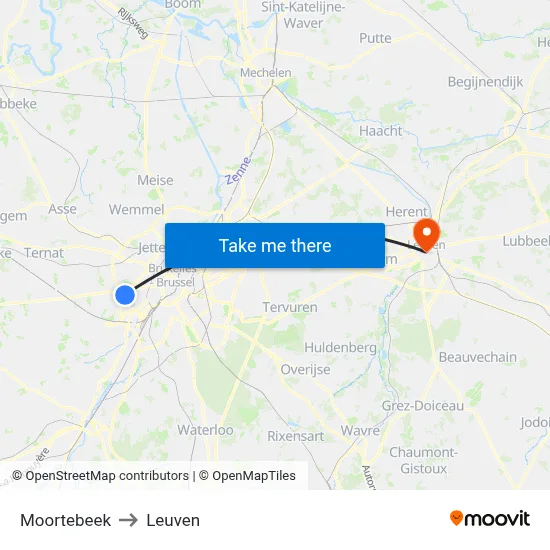 Moortebeek to Leuven map