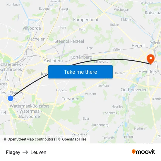 Flagey to Leuven map