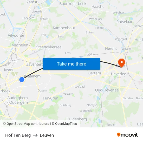Hof Ten Berg to Leuven map