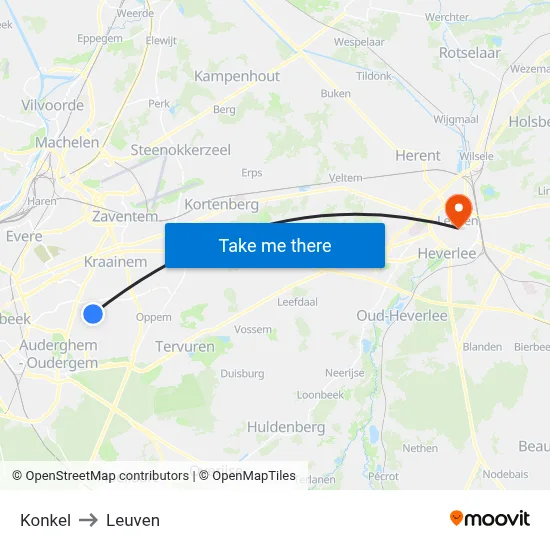 Konkel to Leuven map