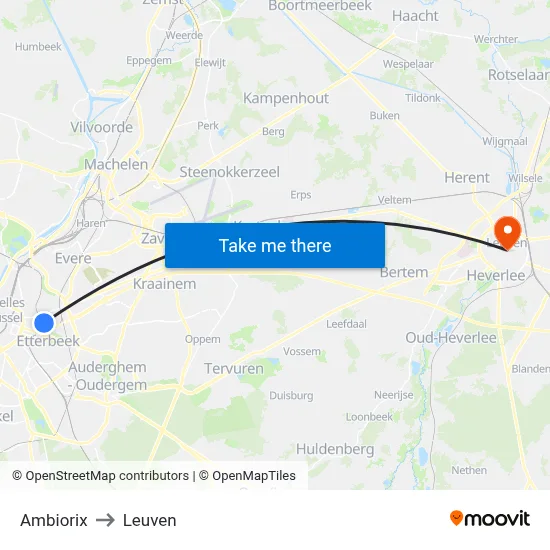 Ambiorix to Leuven map