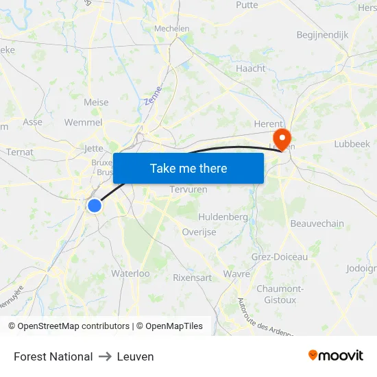 Forest National to Leuven map
