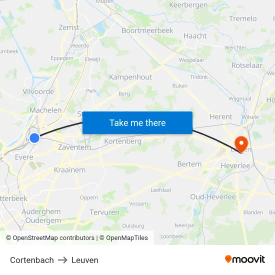 Cortenbach to Leuven map