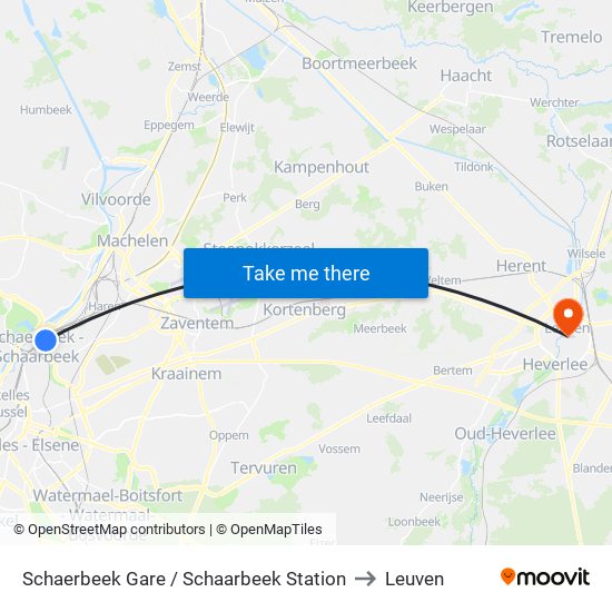 Schaerbeek Gare / Schaarbeek Station to Leuven map